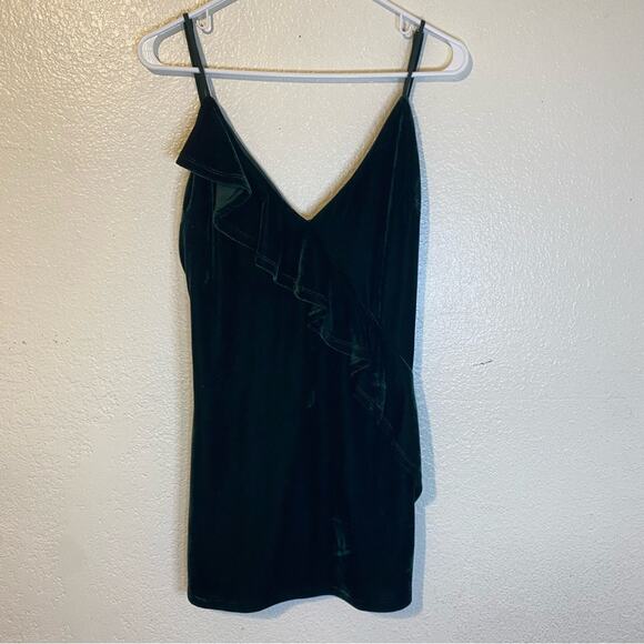Lovers + Friends Ella Green Velvet Ruffle Mini Dress Size Medium - Picture 6 of 13